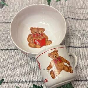 Curzon Vintage Teddy Bear Bowl and Mug Set - Red and Brown